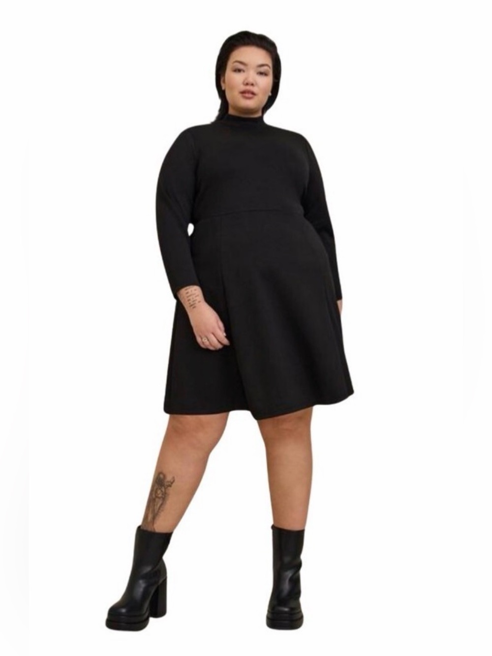 torrid Black Long Sleeve Mock Neck A-Line Swing Dress